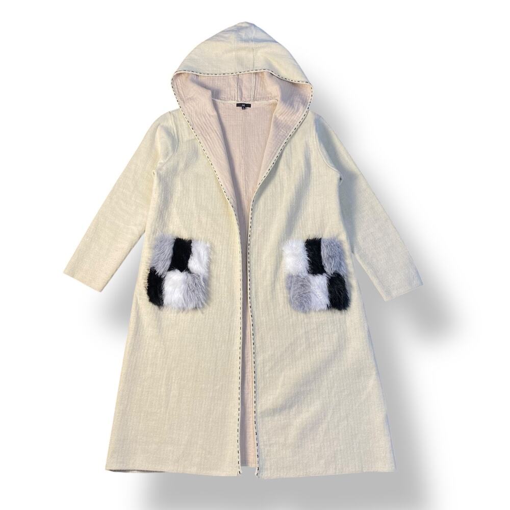 Joh Apparel Stella Knitted Sweater Coat‎ With Faux Fur Pockets Womens Size L